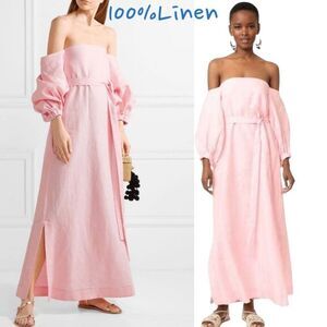 LisaMarieFernandez 💯LINEN Pink Off-Shoulder Maxi Sundress Small